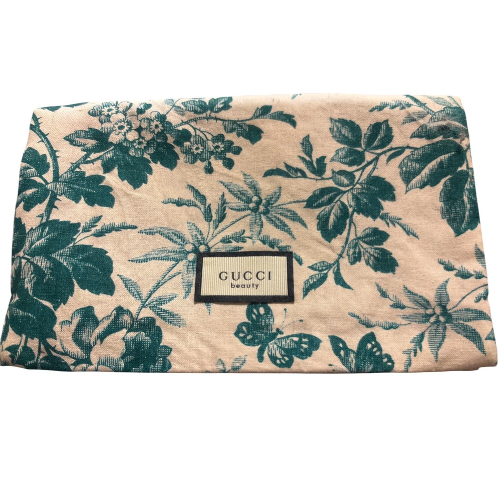 Gucci Beauty Floral Pouch Teal Cream Botanical Butterfly Makeup Cosmetic Bag